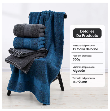 Foto 5 pulgar | 100% Algodón Toalla De Baño Completo Grande 1pcs Color Azul Oscuro