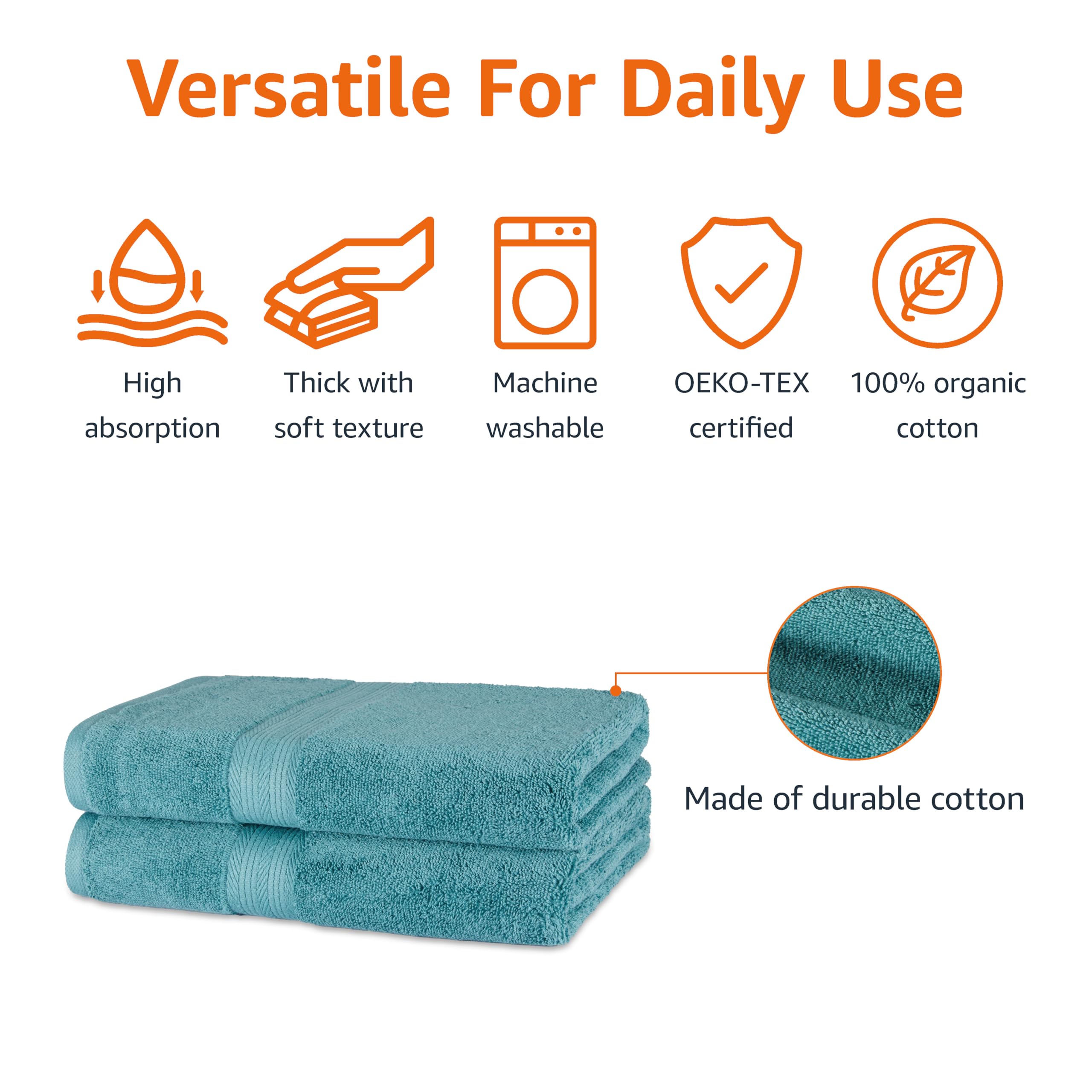 Foto 5 pulgar | Toallas de Baño Amazon Basics de Algodón Orgánico 2 Piezas - Venta Internacional