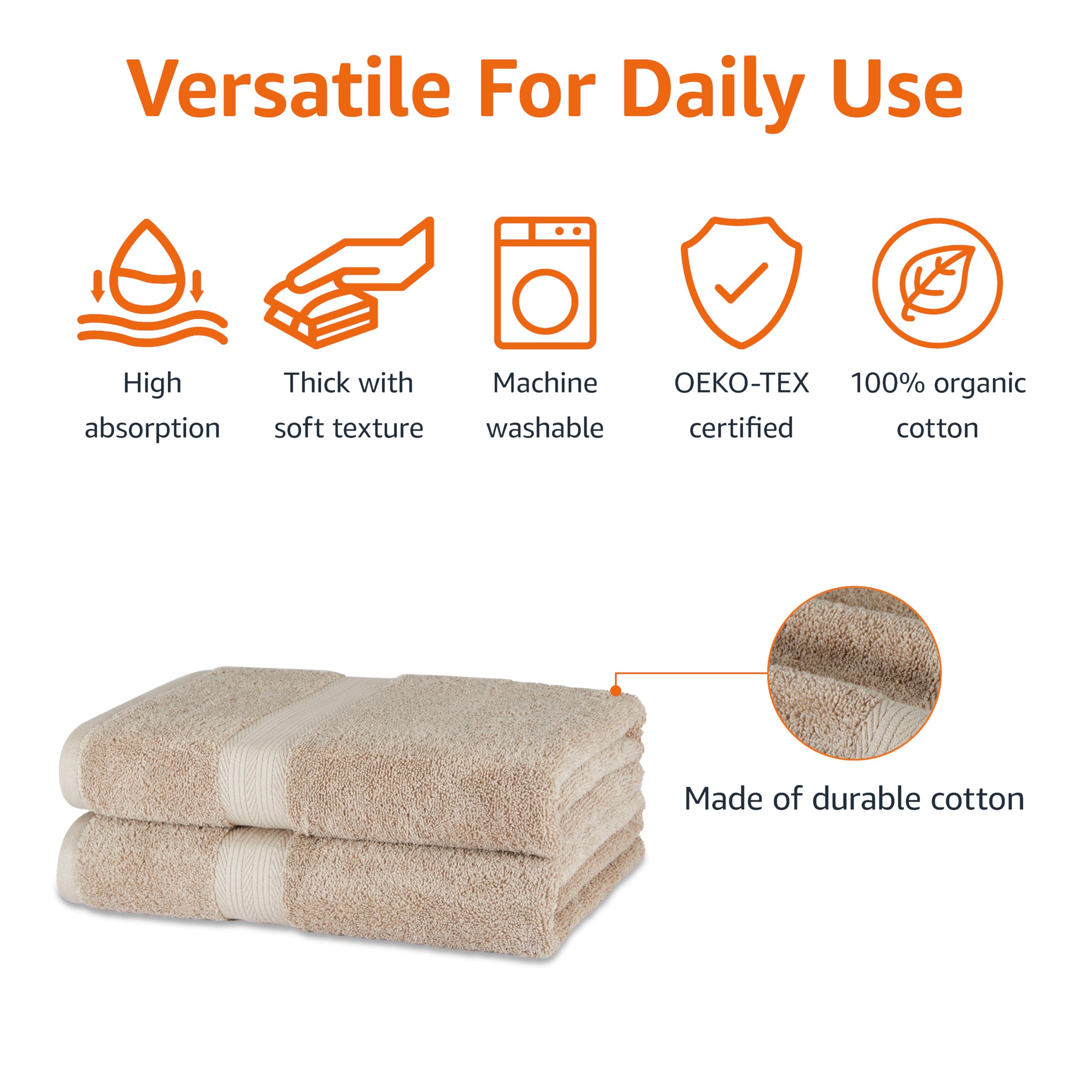 Foto 4 | Toallas de Baño Amazon Basics de Algodón 2 Piezas - Venta Internacional