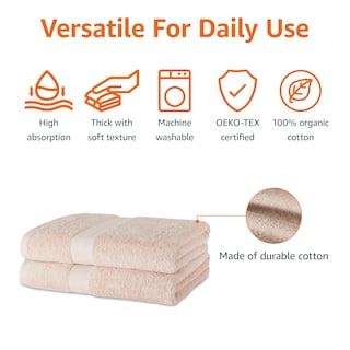 Foto 2 | Paquete De 2 Toallas De Baño De Algodón Orgánico Resistente A La Decoloración - Venta Internacional