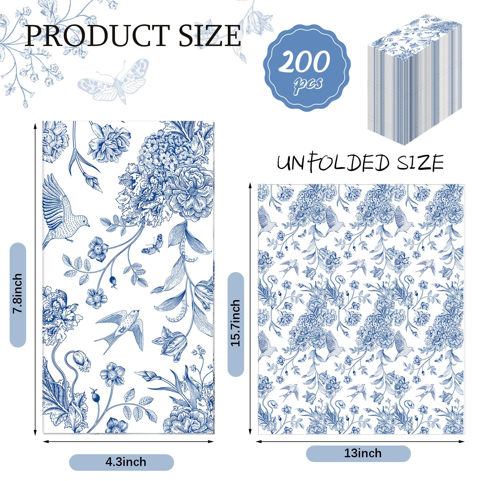 Foto 3 pulgar | Servilletas De Papel Tatuo Blue Floral, 200 Unidades, Para Baño - Venta Internacional.