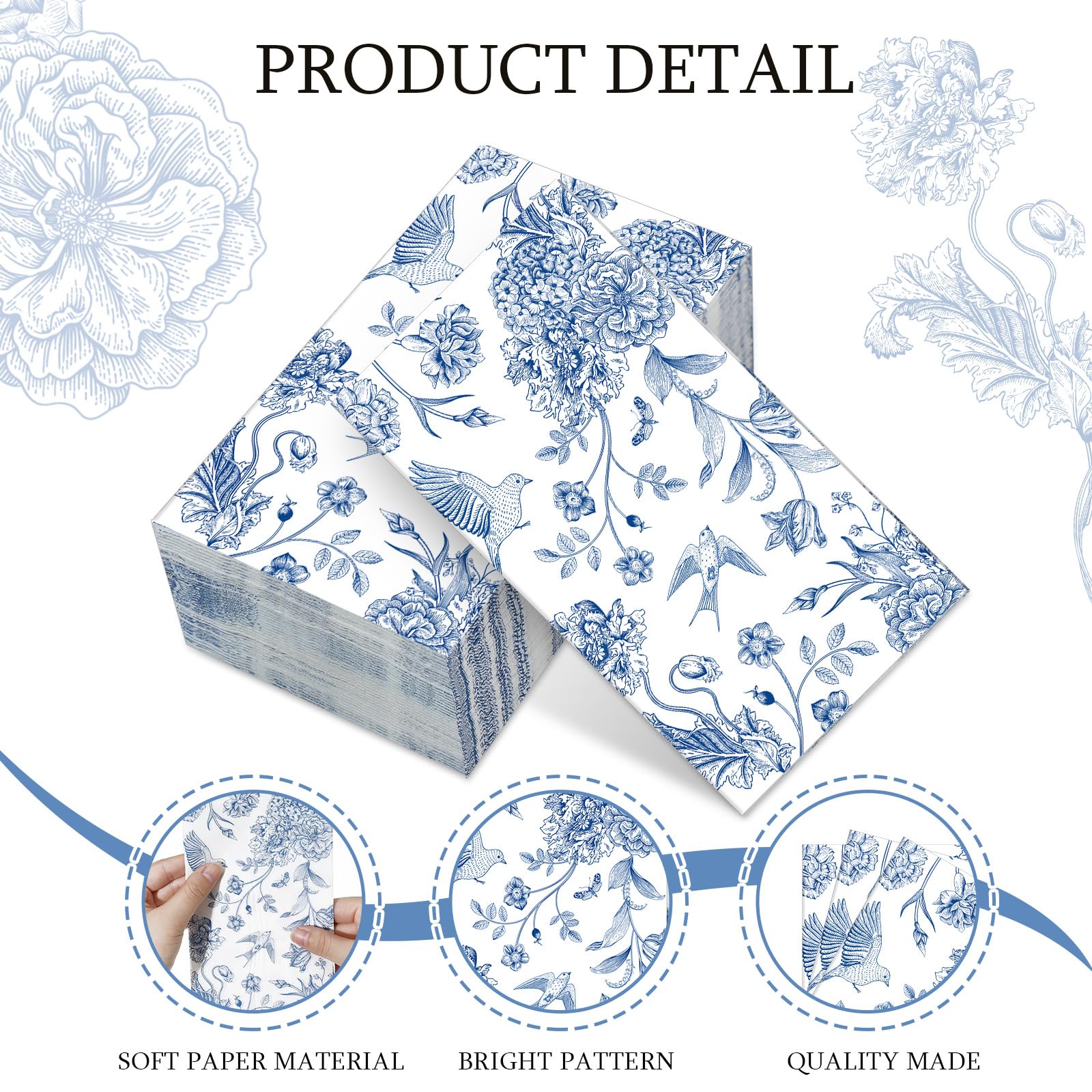 Foto 3 | Servilletas De Papel Tatuo Blue Floral, 200 Unidades, Para Baño - Venta Internacional.