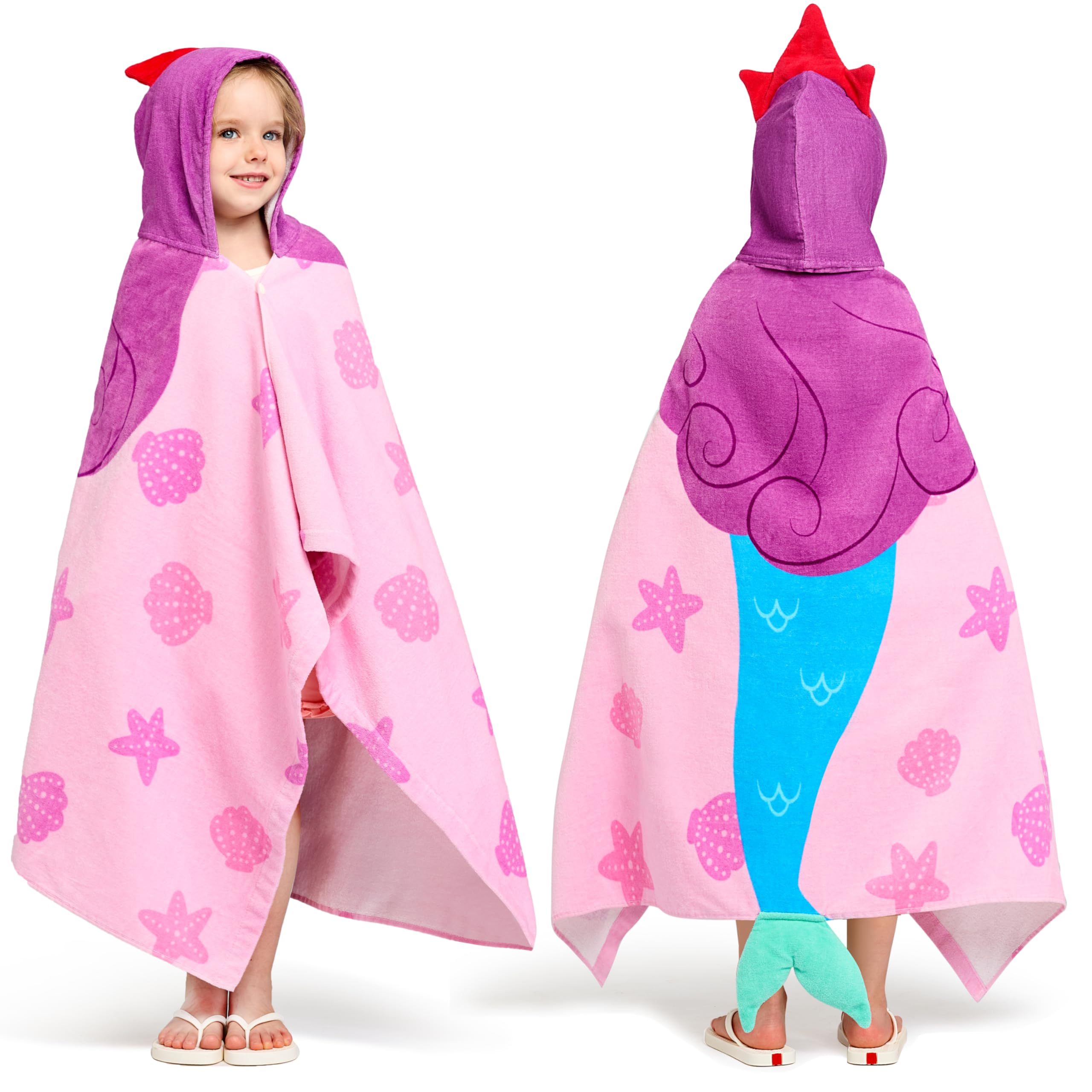 Toalla Con Capucha Joiedomi Mermaid, 100% Algodón, 30 X 50 Cm, Para Niños De 3 A 10 Años - Venta Internacional.