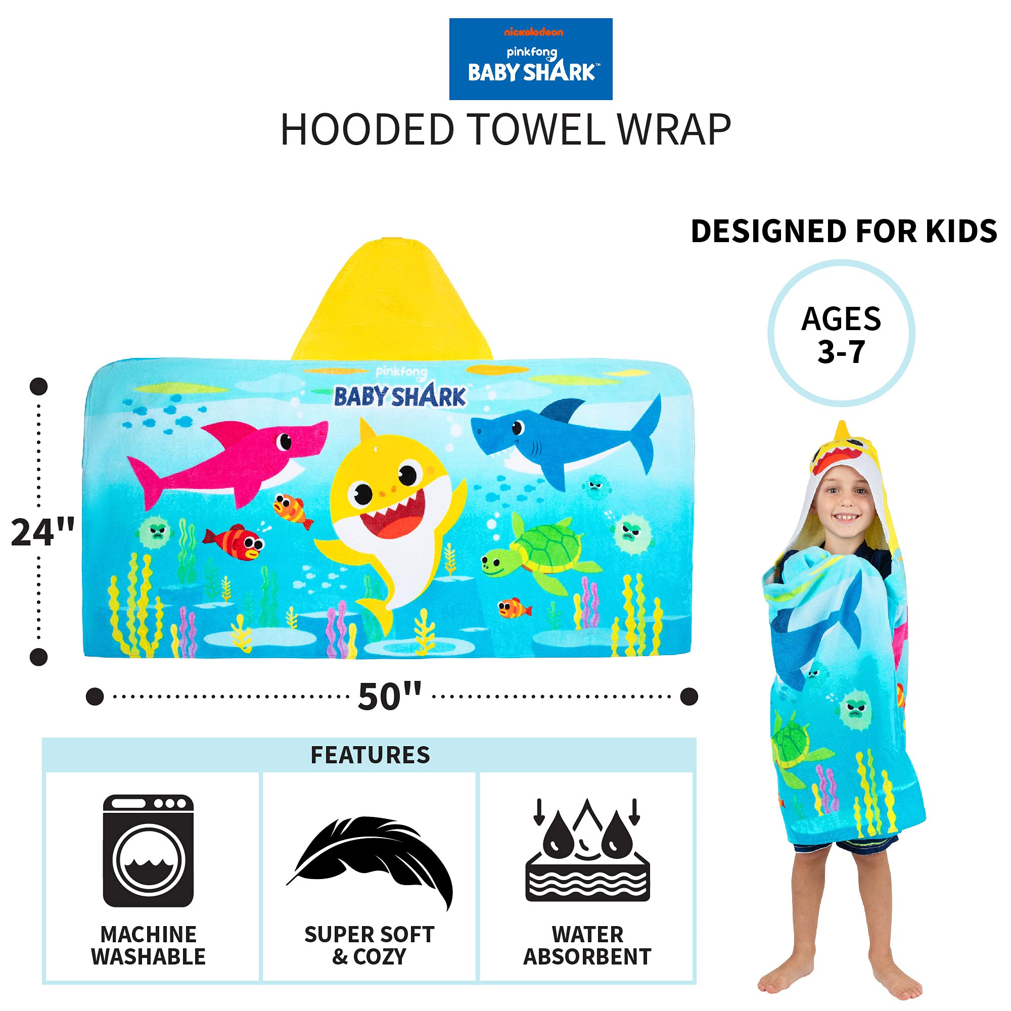 Foto 6 pulgar | Toalla Con Capucha Franco Baby Shark Supper Seas Para Niños De 3 A 7 Años - Venta Internacional.