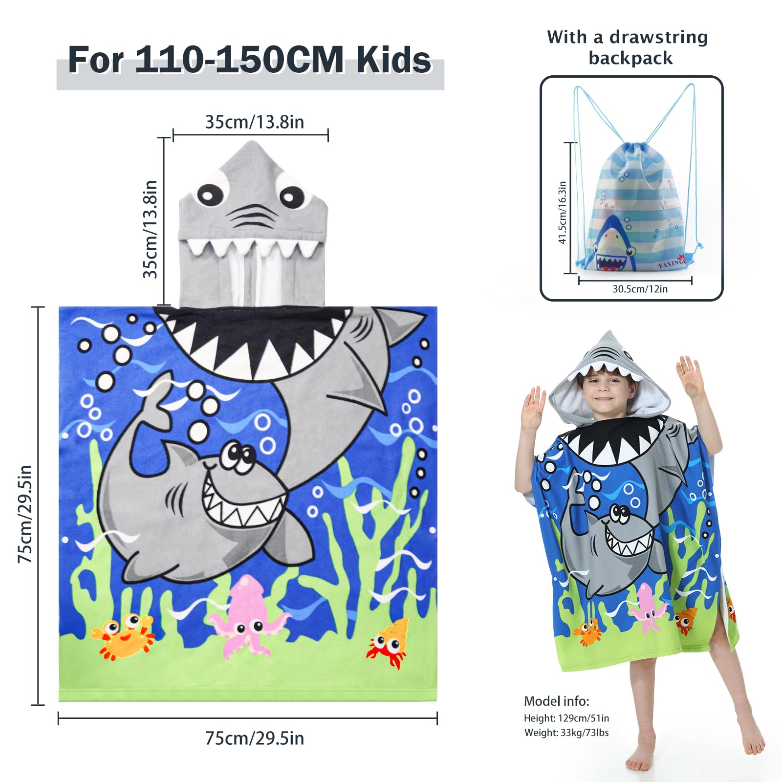 Foto 2 | Poncho Con Capucha Mokani Toalla De Playa Suave De Microfibra Para Niños - Venta Internacional.