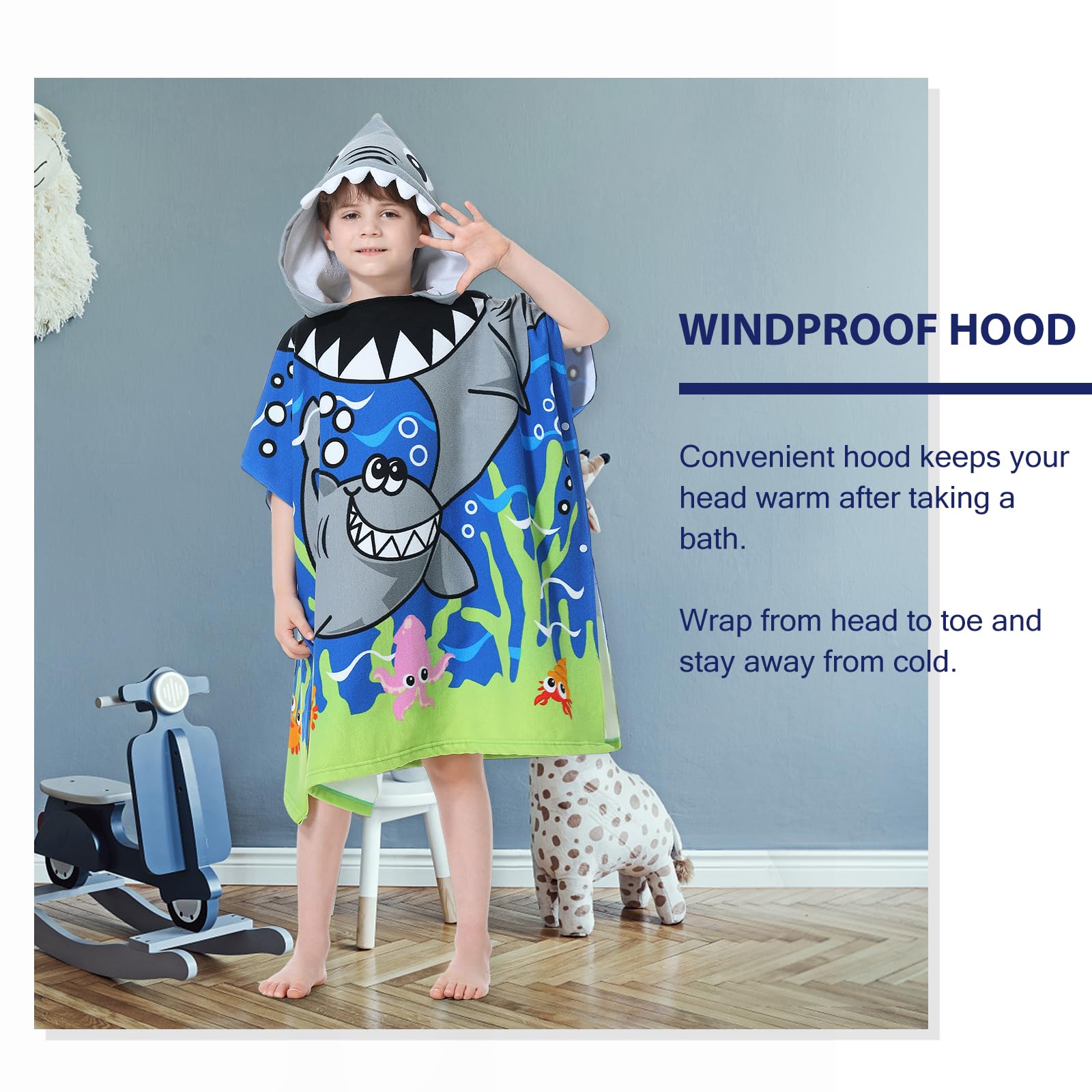 Foto 4 | Poncho Con Capucha Mokani Toalla De Playa Suave De Microfibra Para Niños - Venta Internacional.