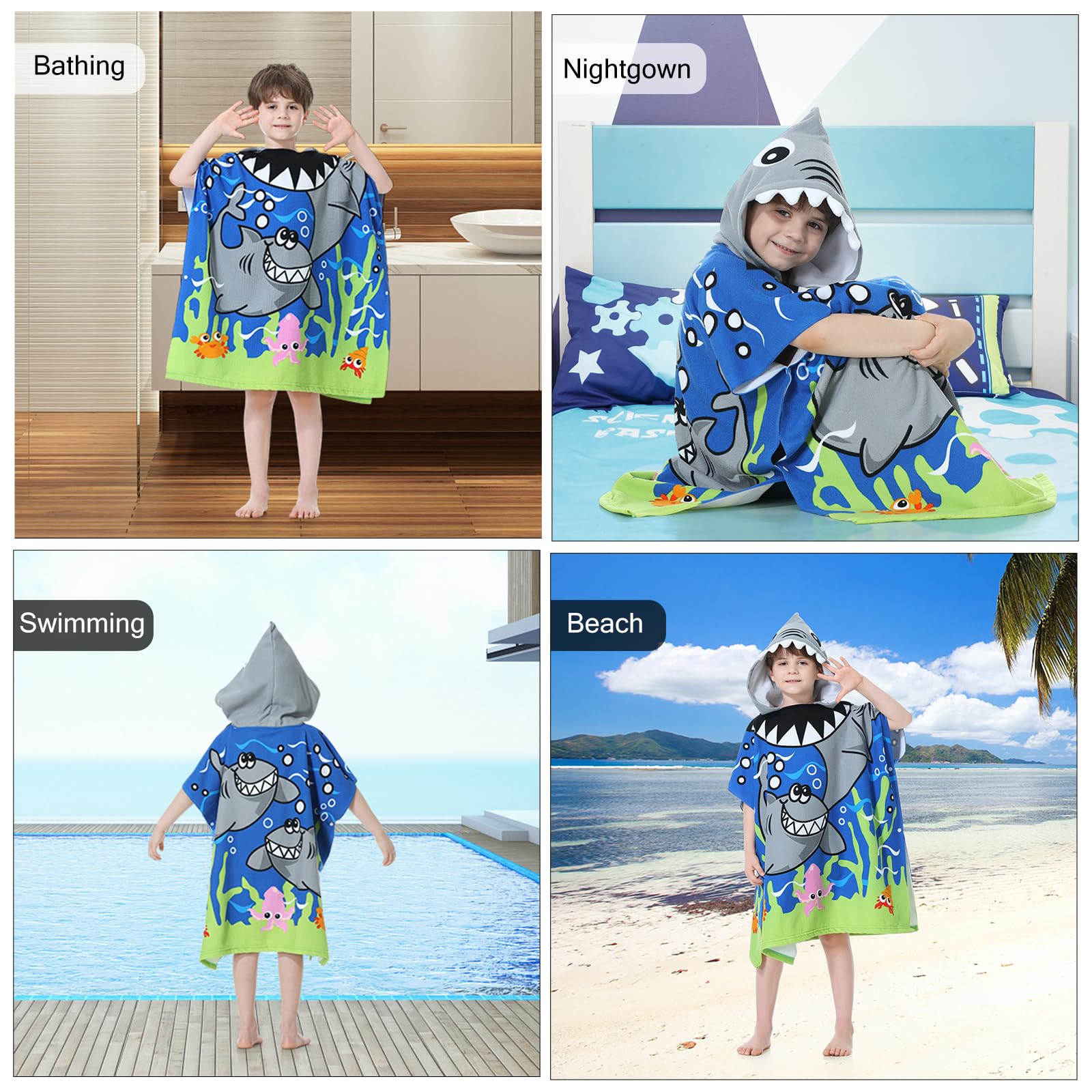 Foto 7 | Poncho Con Capucha Mokani Toalla De Playa Suave De Microfibra Para Niños - Venta Internacional.