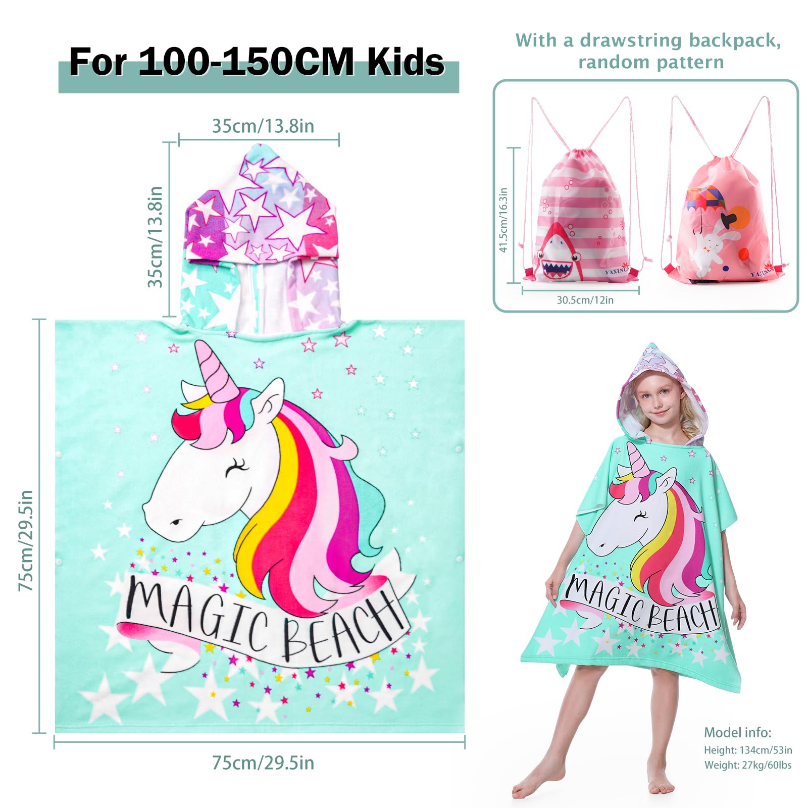 Foto 3 pulgar | Poncho Con Capucha Mokani Toalla De Playa Suave De Microfibra Para Niños - Venta Internacional.