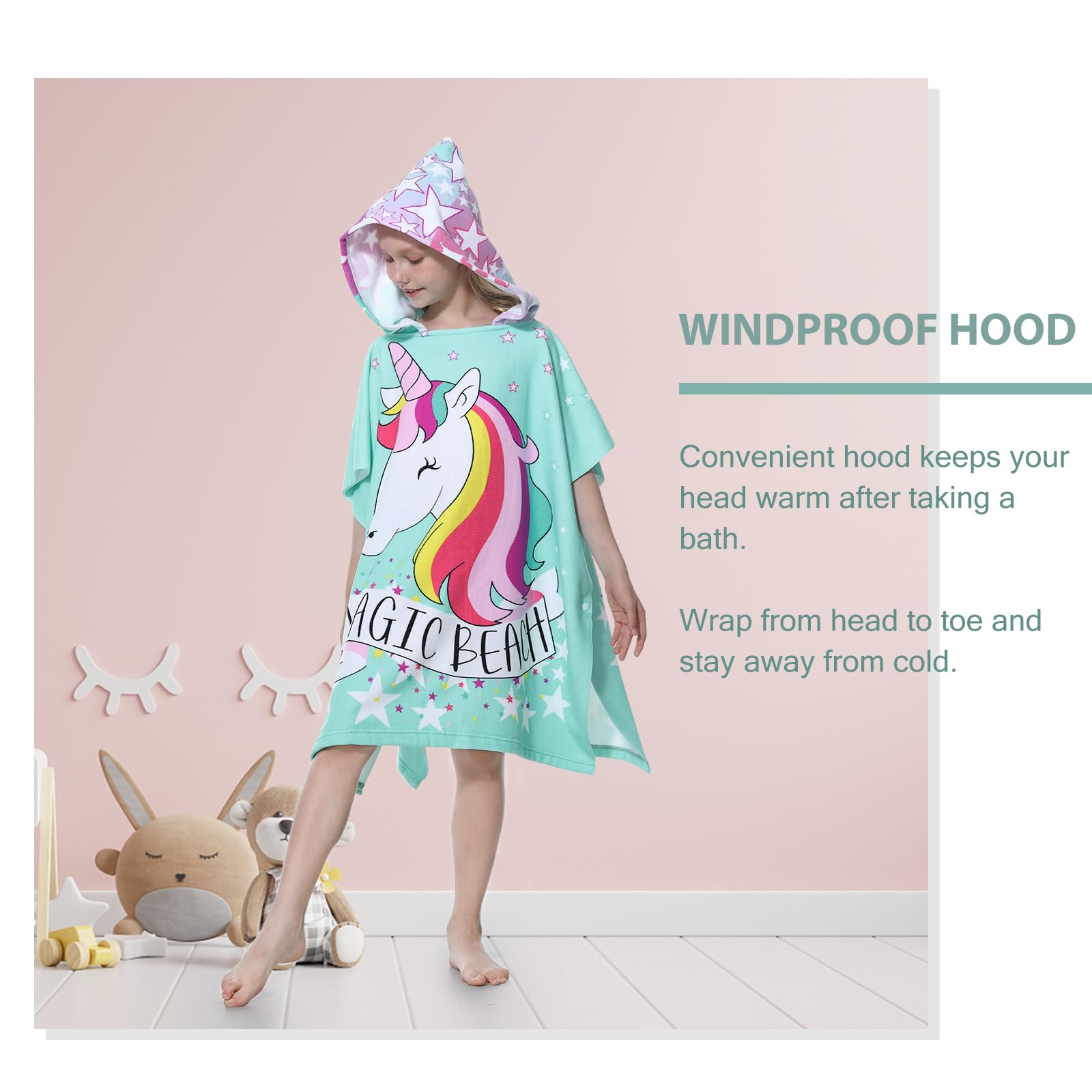 Foto 4 | Poncho Con Capucha Mokani Toalla De Playa Suave De Microfibra Para Niños - Venta Internacional.