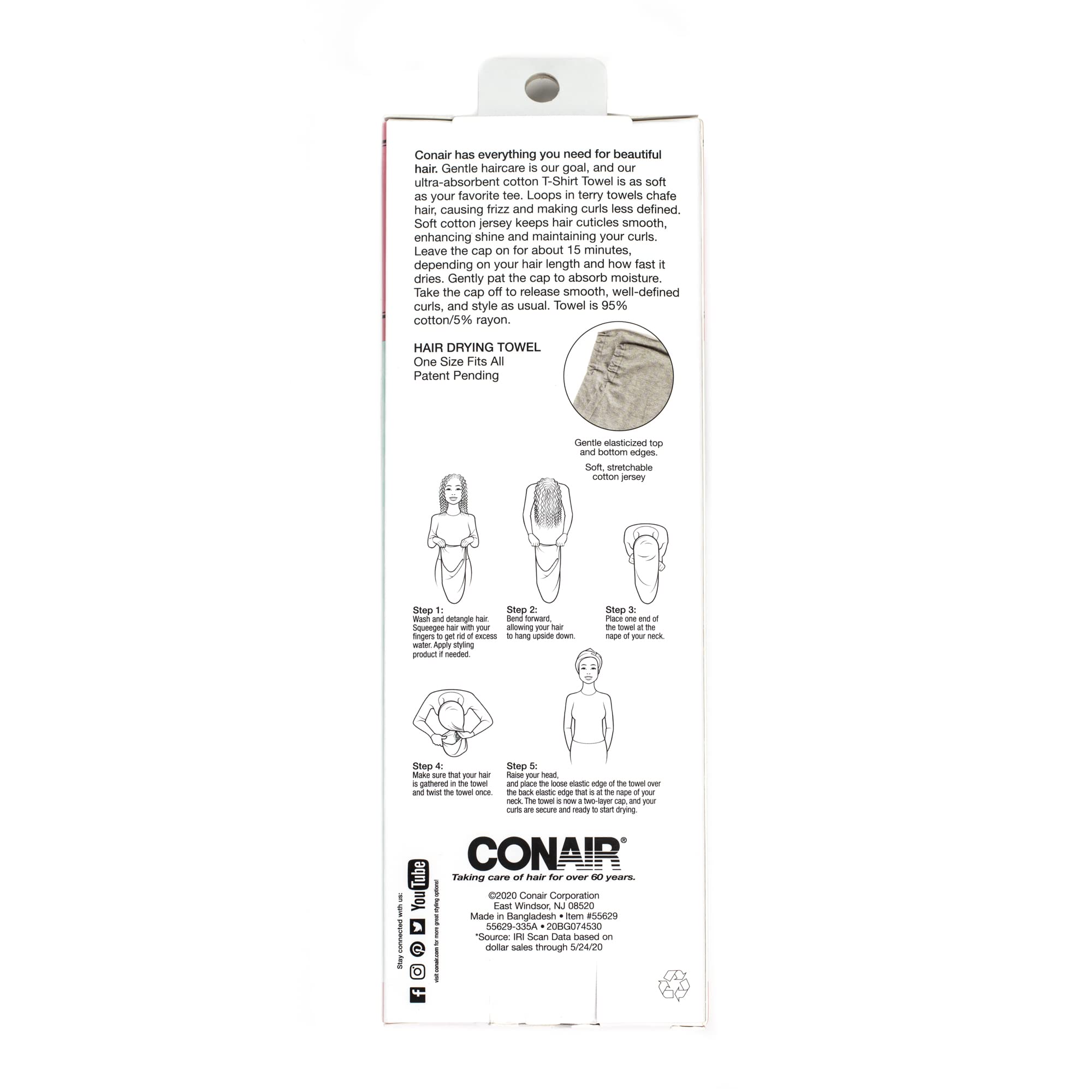 Foto 3 pulgar | Toalla Tipo Camiseta Conair, Multicolor, Para Secar El Cabello, Talla Única - Venta Internacional.