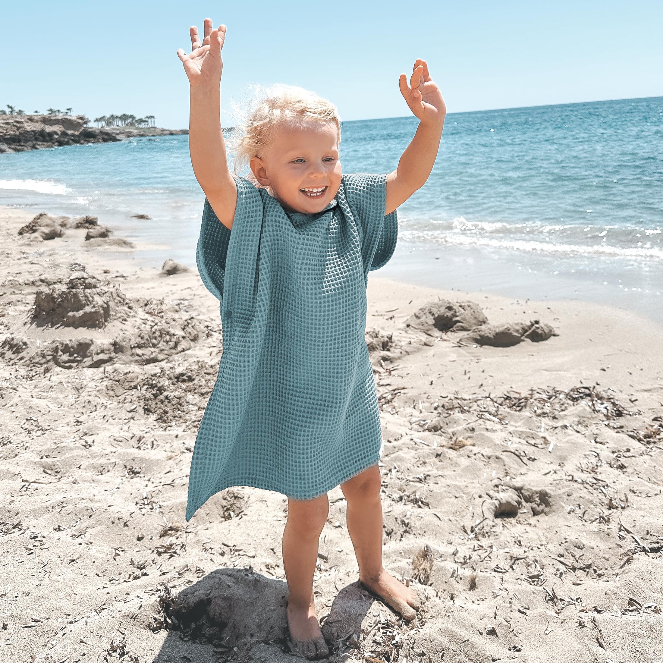 Toalla De Playa Con Capucha Zicoto Para Niños  Algodón Gofre  Color Verde - Venta Internacional.