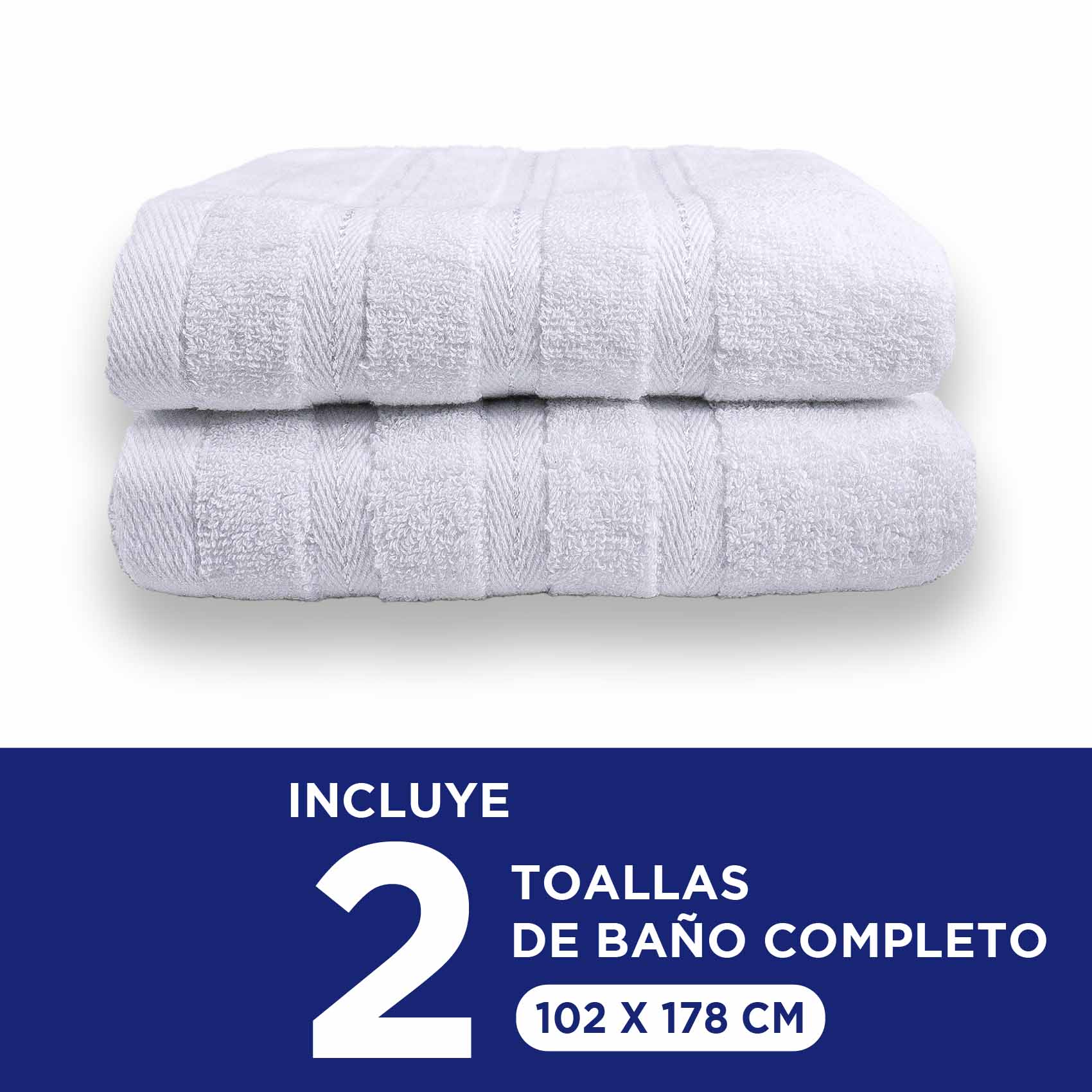 Foto 3 pulgar | Toalla Baño Completo Hokins Blancas 100% Algodón 102x178 cm 2 Piezas