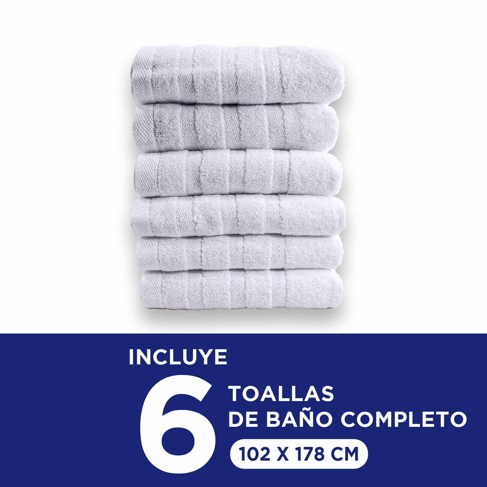 Foto 3 pulgar | Toalla Baño Completo Hokins Blanco 100% Algodón 102x178 cm 6 Piezas