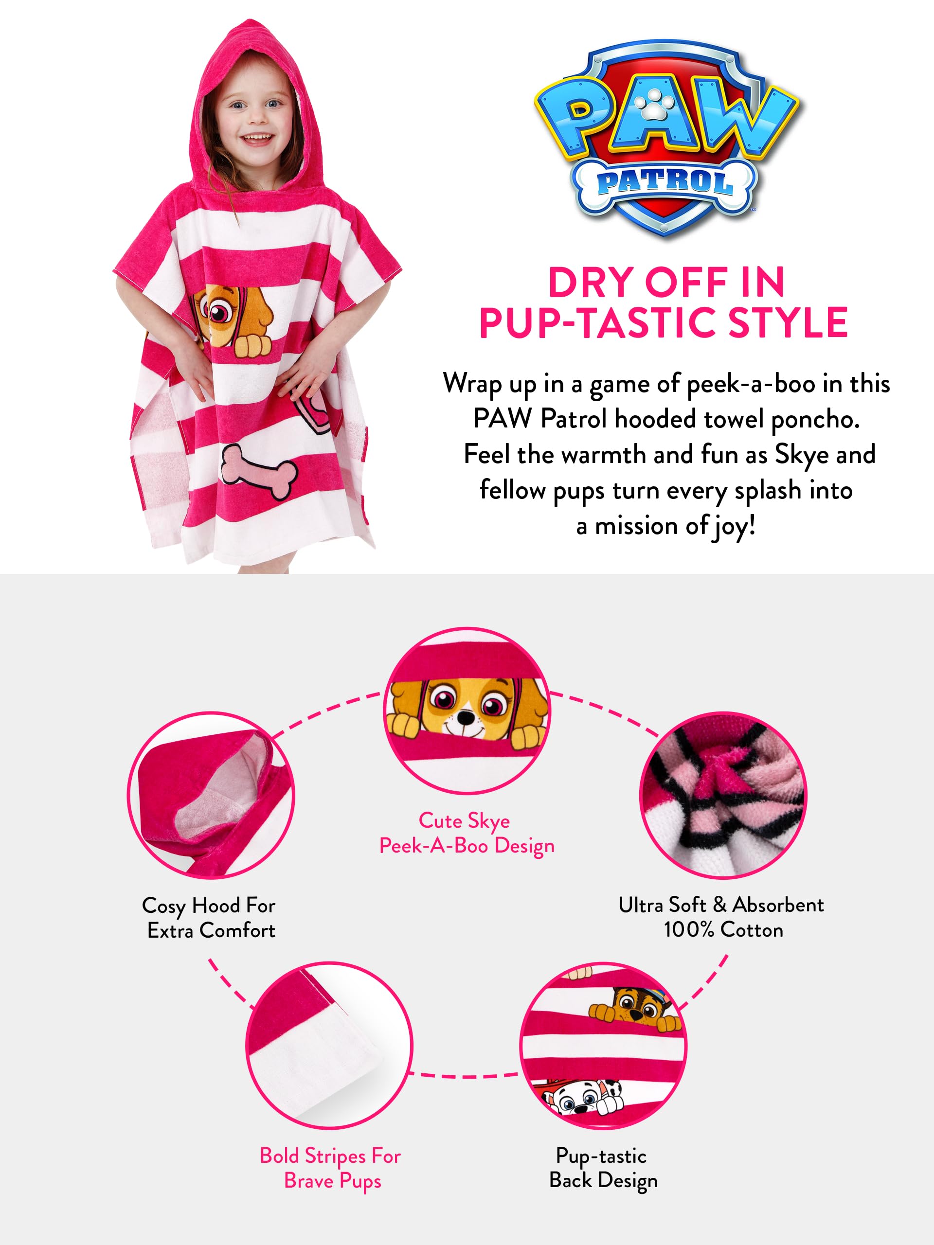 Foto 7 pulgar | Poncho con Capucha Paw Patrol Skye color Rosa para Niñas - Venta Internacional