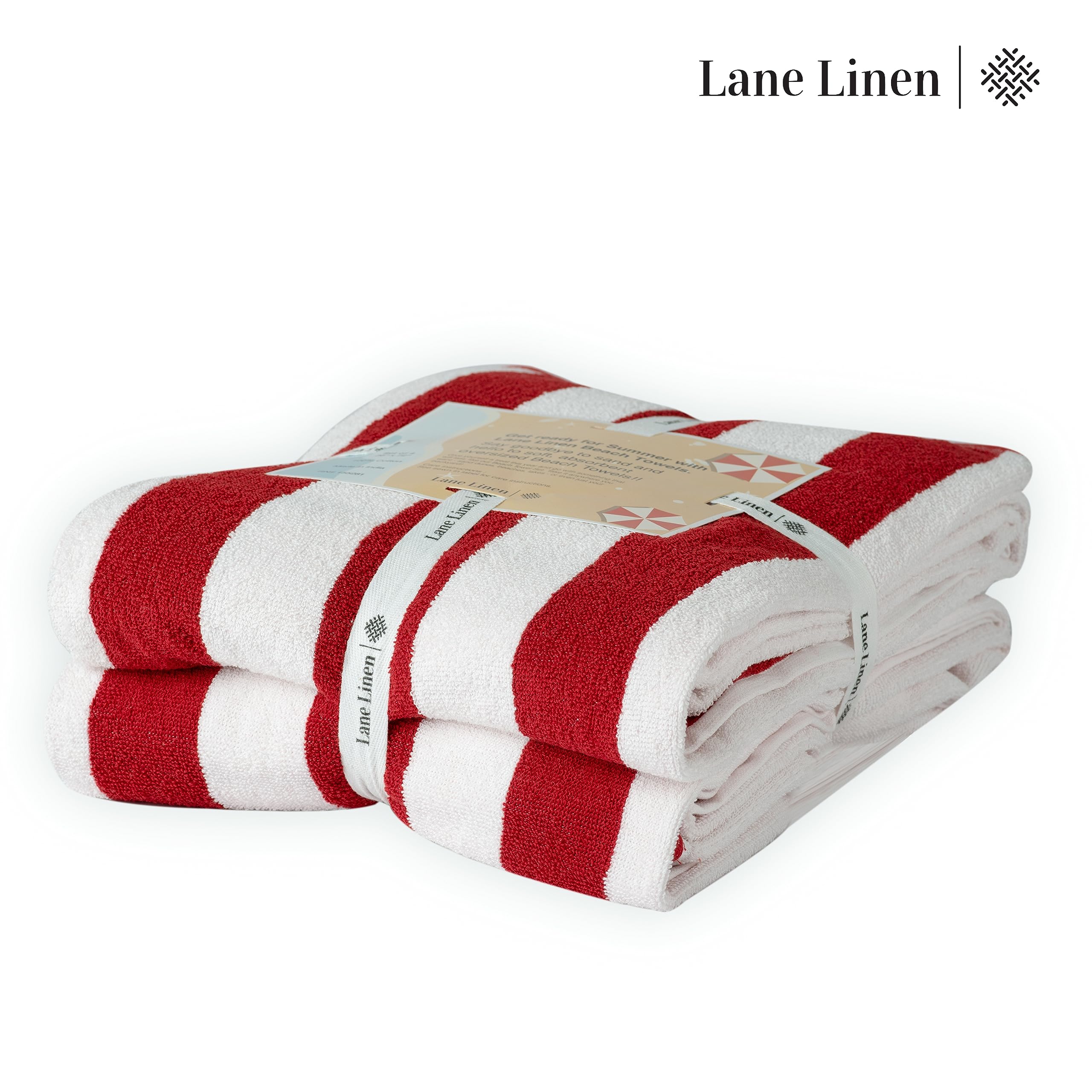 Foto 4 | Toalla De Playa Lane Linen, Tamaño Grande, 100% Algodón, 2 Unidades, Color Rojo - Venta Internacional.