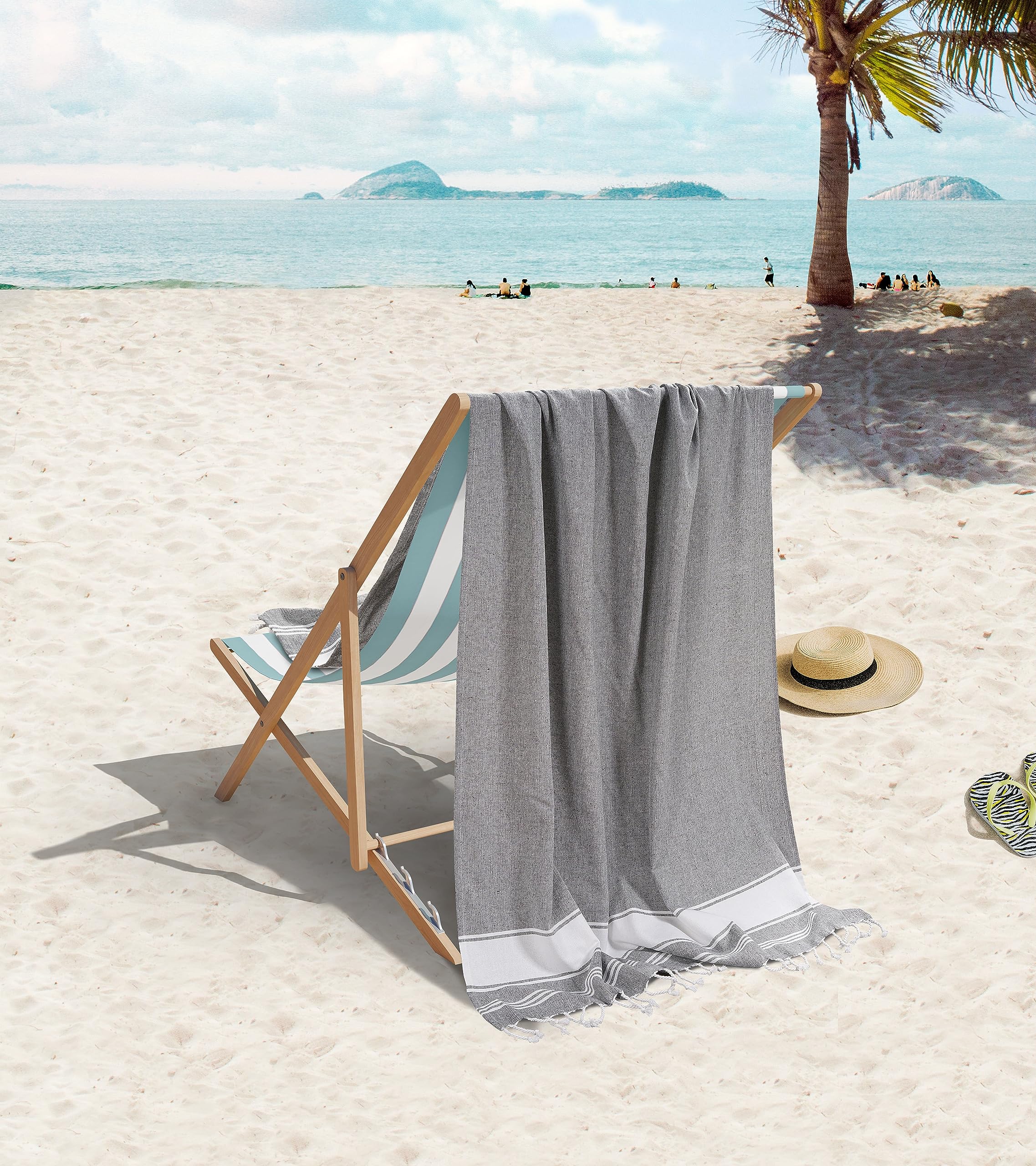 Foto 2 | Paquete De 2 Toallas De Playa Lane Linen Para Mujer, 39 X 71 Cm, Color Negro Ahumado - Venta Internacional.