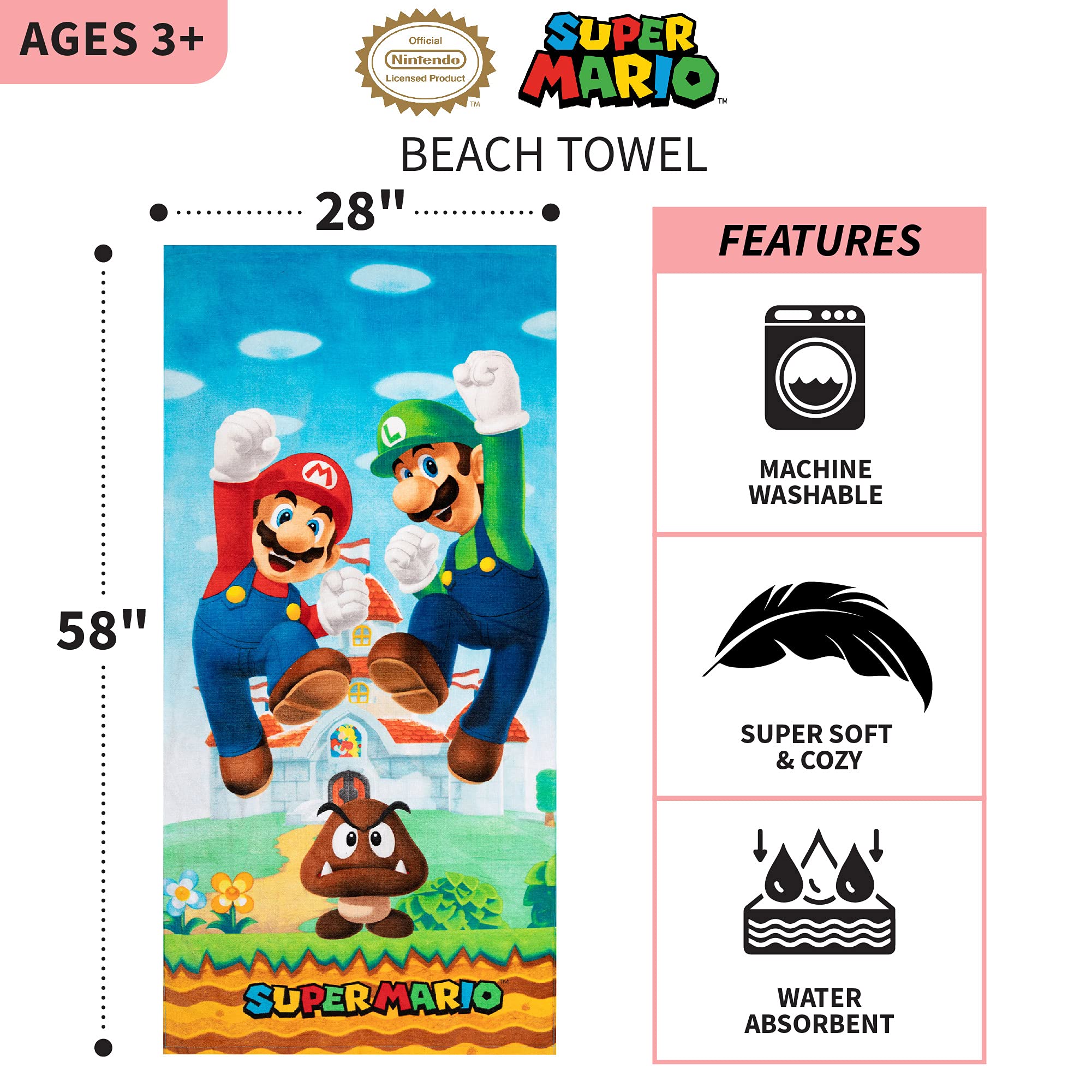 Foto 6 pulgar | Toalla Super Mario de Algodón 140x70 cm - Venta Internacional