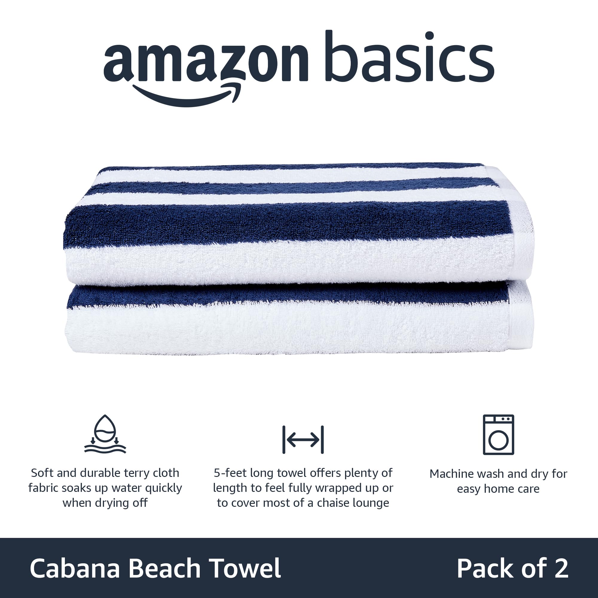 Foto 2 | Toallas Amazon Basics, 100% Algodón, 76 X 152 Cm, Paquete De 2 Unidades, Azul Marino - Venta Internacional.