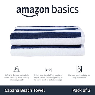 Foto 2 | Toallas Amazon Basics, 100% Algodón, 76 X 152 Cm, Paquete De 2 Unidades, Azul Marino - Venta Internacional.
