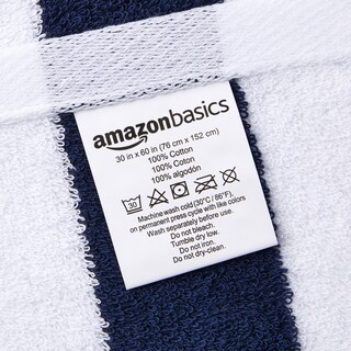 Foto 3 | Toallas Amazon Basics, 100% Algodón, 76 X 152 Cm, Paquete De 2 Unidades, Azul Marino - Venta Internacional.