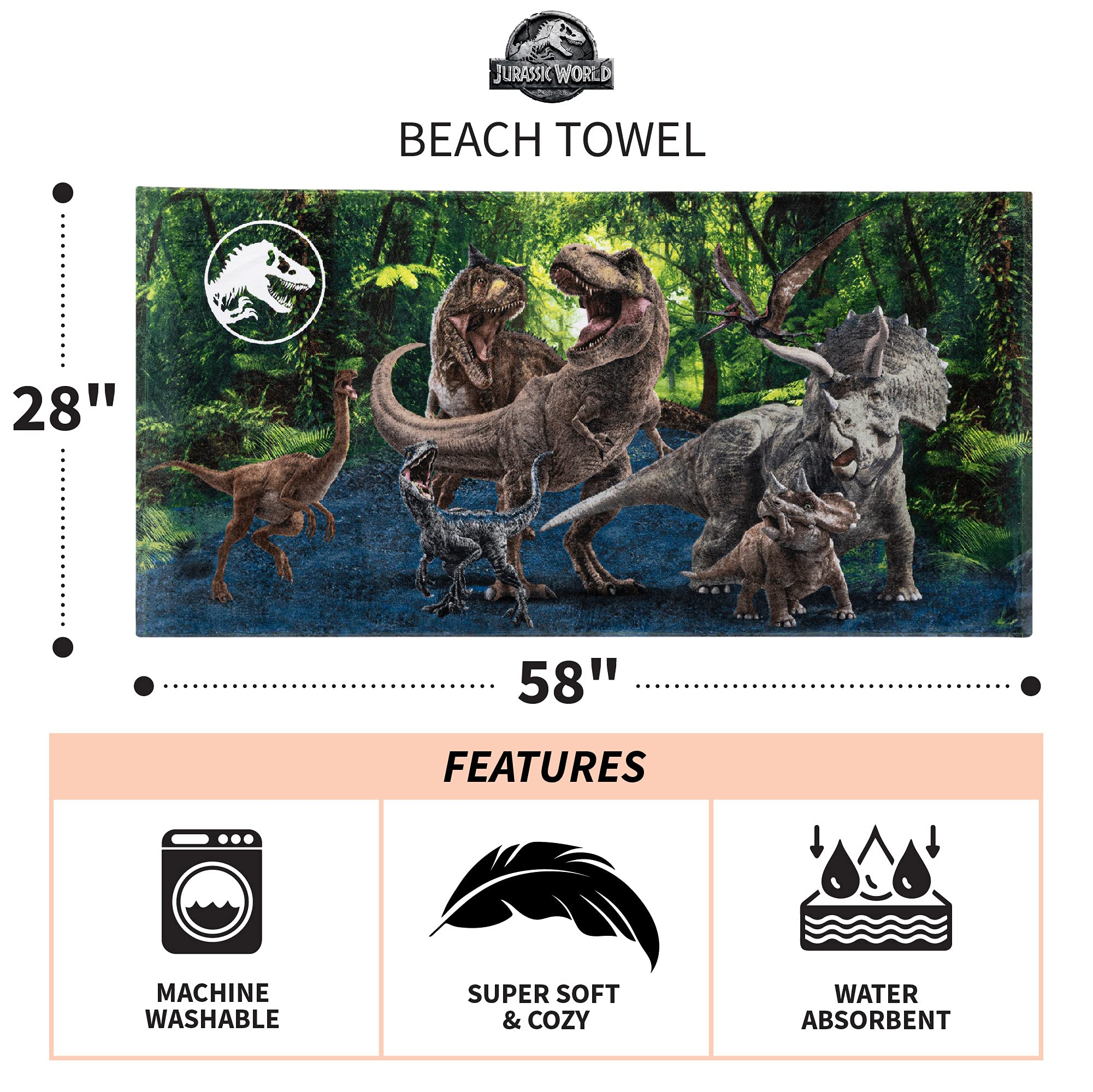 Foto 5 pulgar | Toalla Franco Kids Jurassic World 100% Algodón 147 Cm X 71 Cm - Venta Internacional.