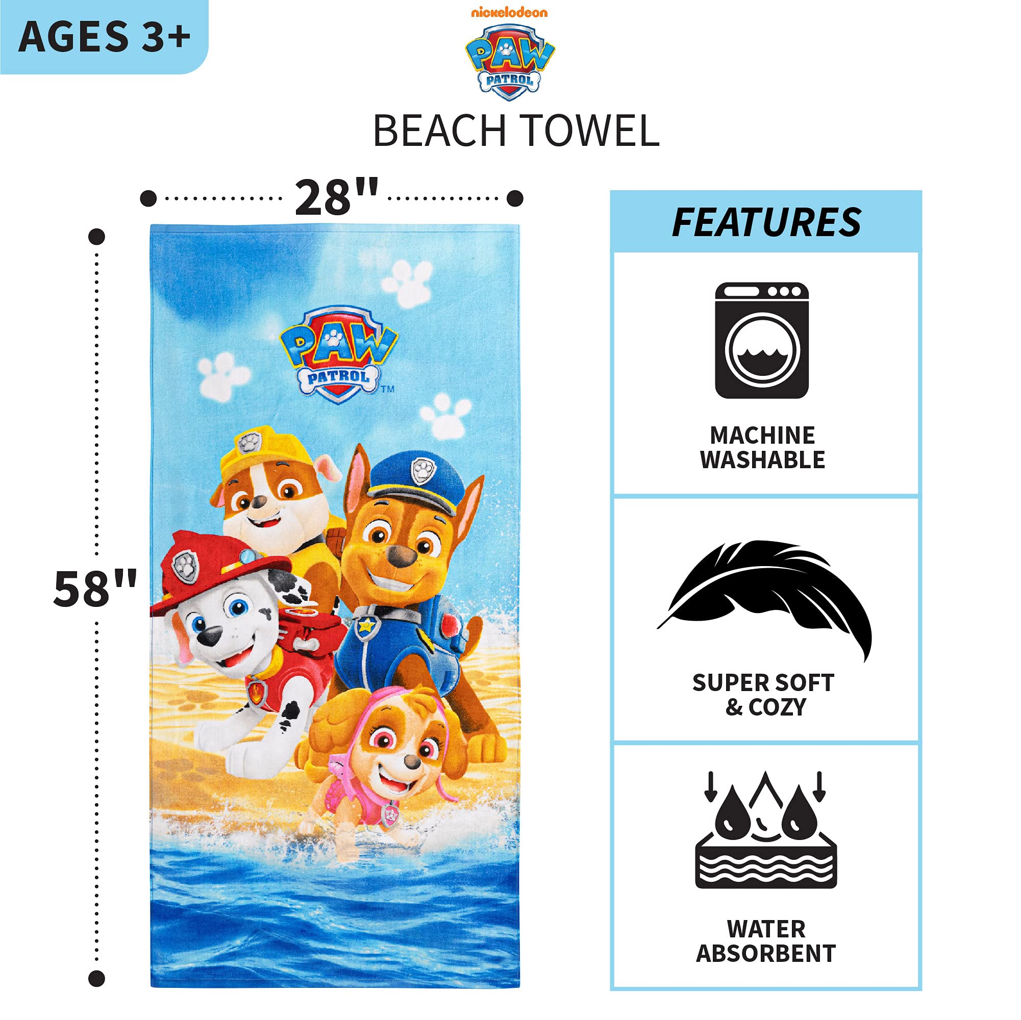 Foto 3 | Toalla Franco Kids Paw Patrol 100% Algodón 147 X 71 Cm - Venta Internacional.