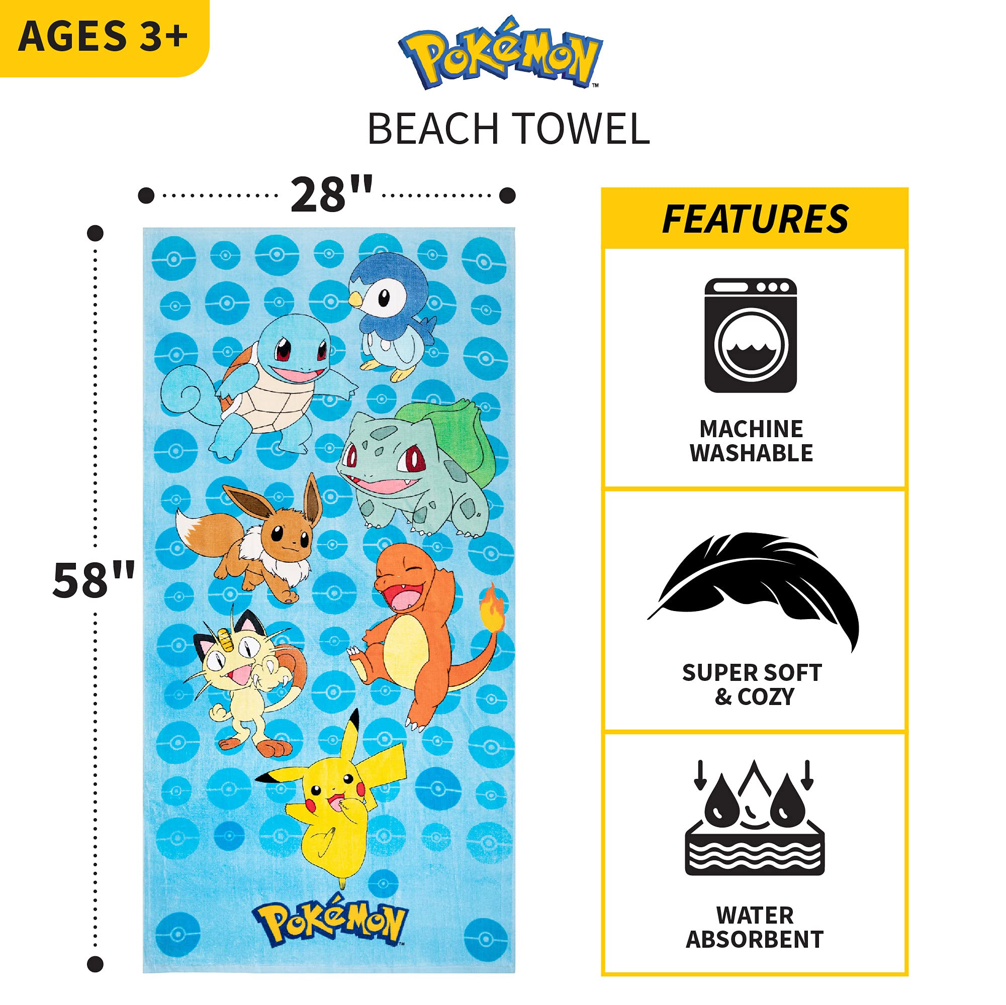 Foto 4 pulgar | Toalla De Playa Franco Kids Pokemon 148 Cm X 71 Cm, 100% Algodón - Venta Internacional.