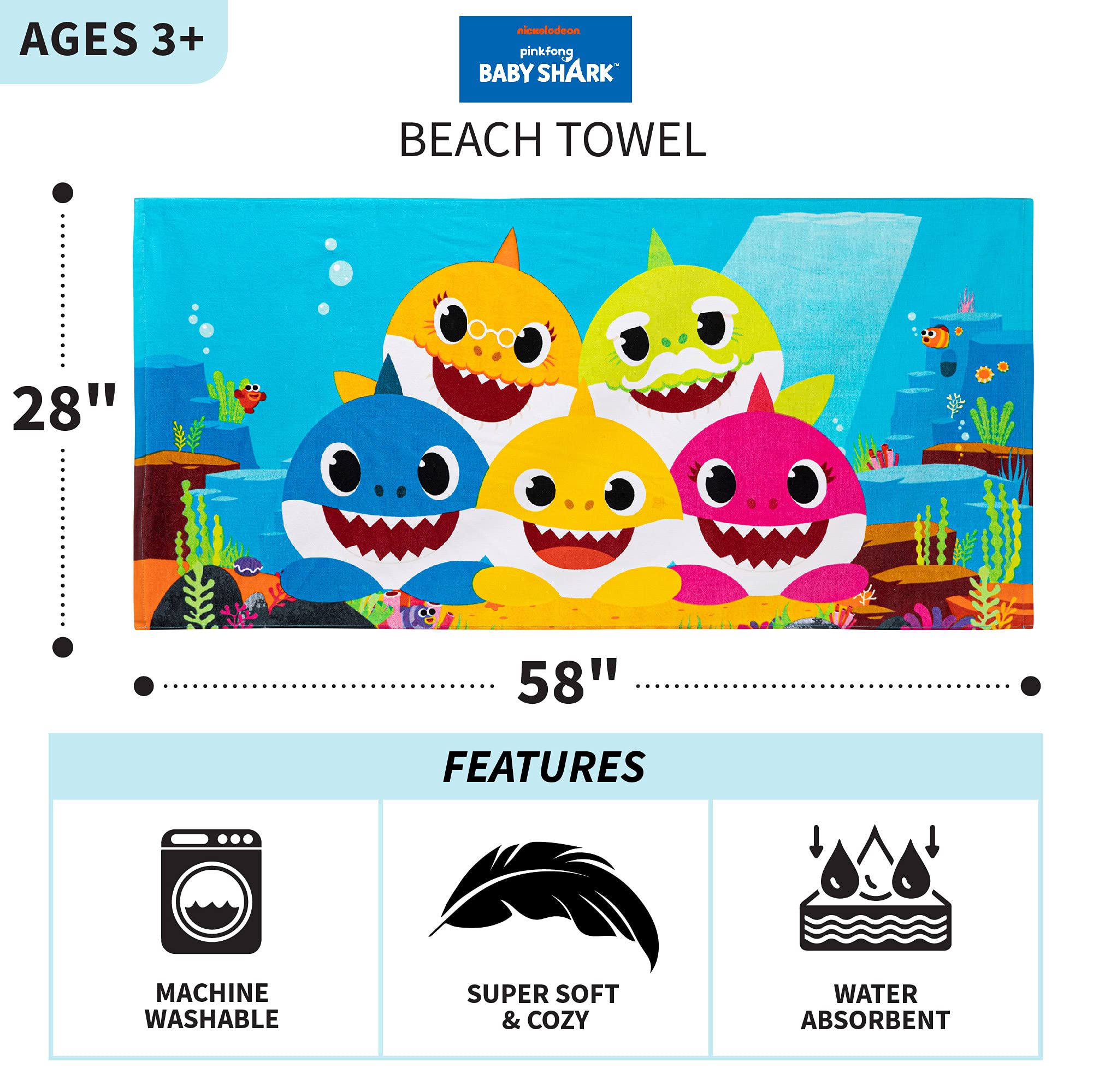 Foto 5 pulgar | Toalla Franco Kids Baby Shark De Algodón 147 Cm X 71 Cm - Venta Internacional.