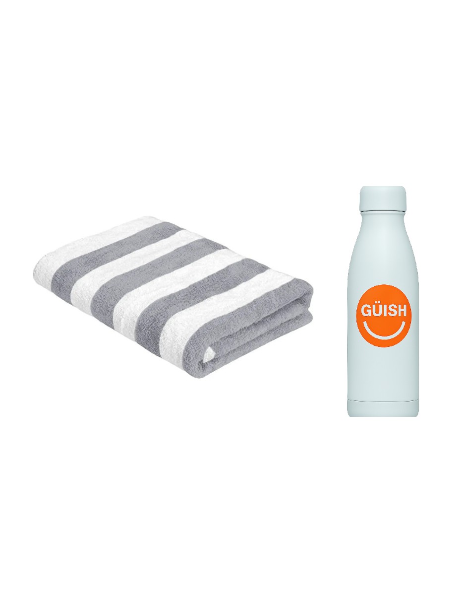 Foto 2 pulgar | Toalla Rayada Extra Grande Gris + Gratis Termo Güish De Regalo