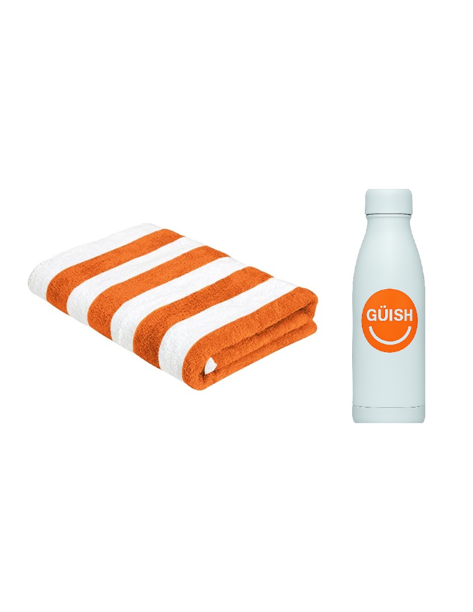 Foto 2 pulgar | Toalla Rayada Extra Grande Naranja + Gratis Termo Güish De Regalo