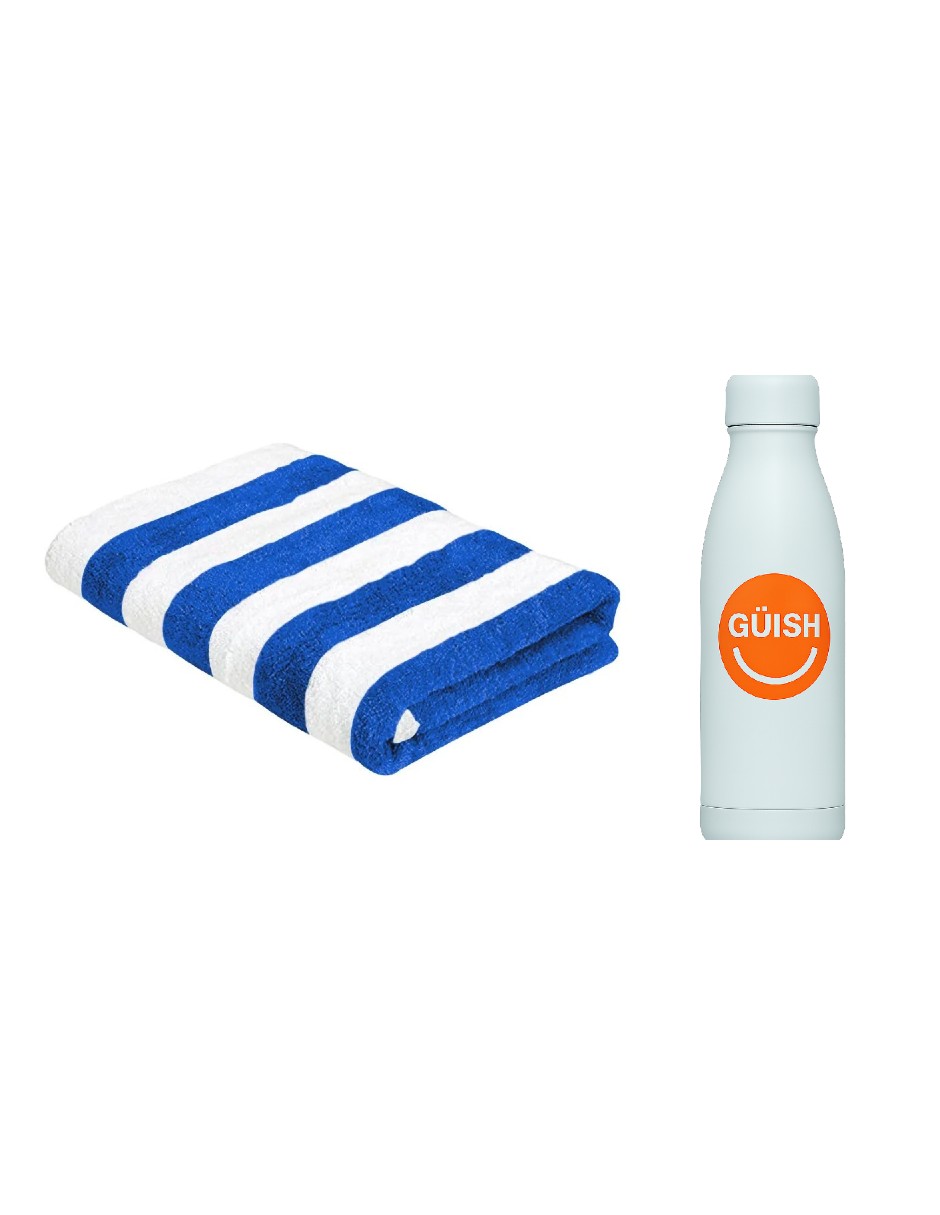 Toalla Rayada Extra Grande Azul + Gratis Termo Güish De Regalo