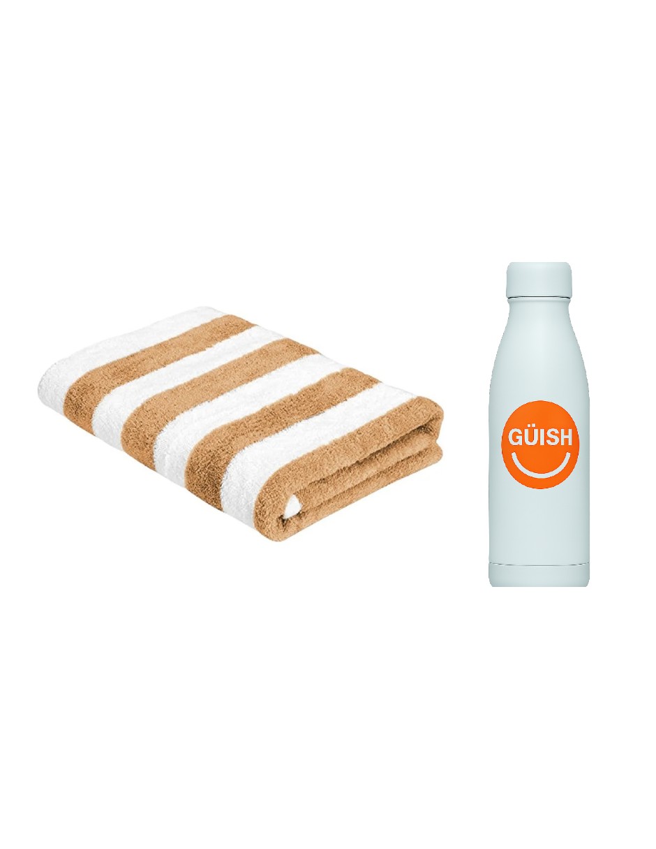Foto 2 pulgar | Toalla Rayada Extra Grande Beige + Gratis Termo Güish De Regalo