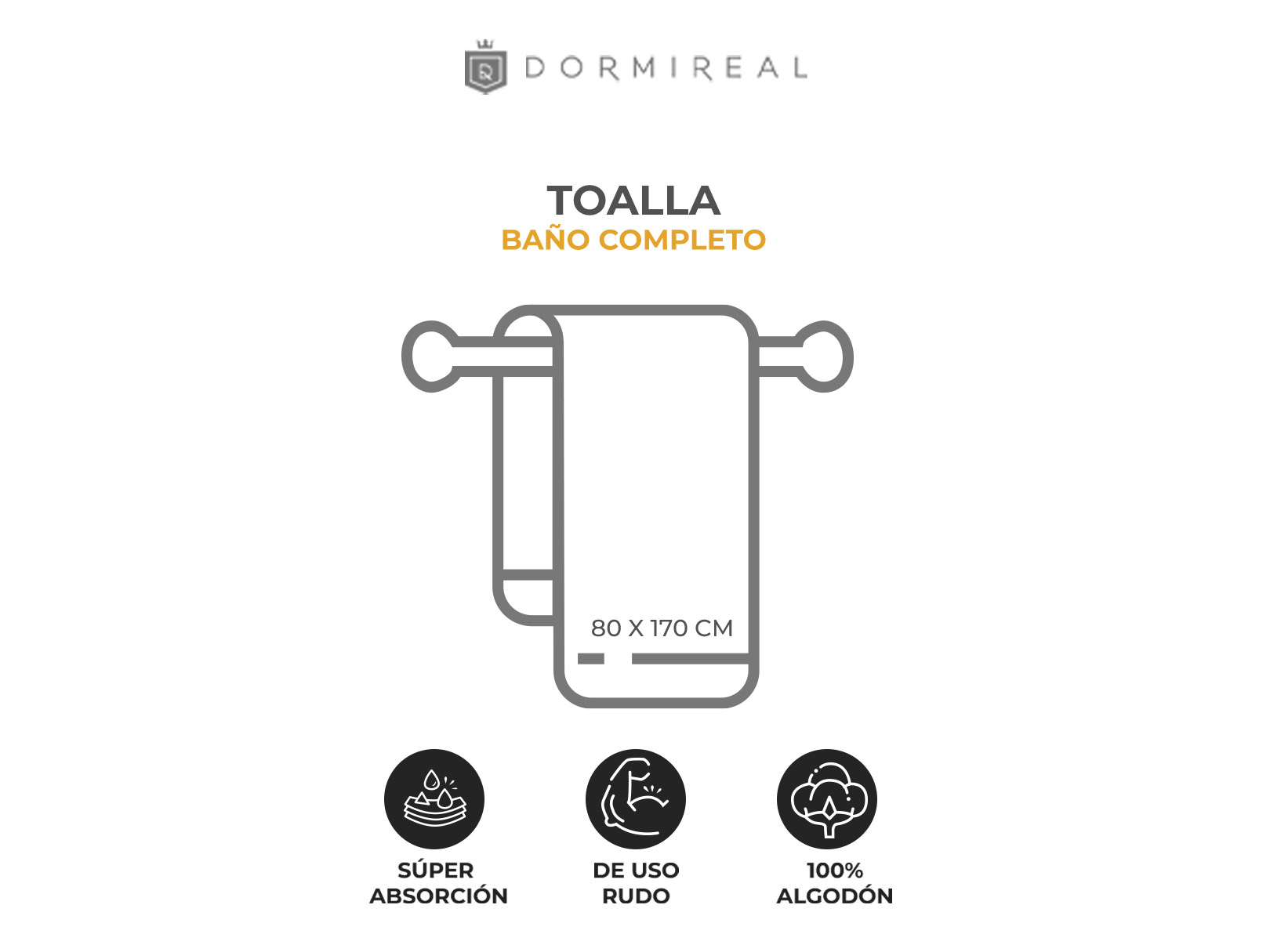 Foto 2 | Toalla Dormireal Baño Completo 80x170cm Arena 100% Algodón 780gr