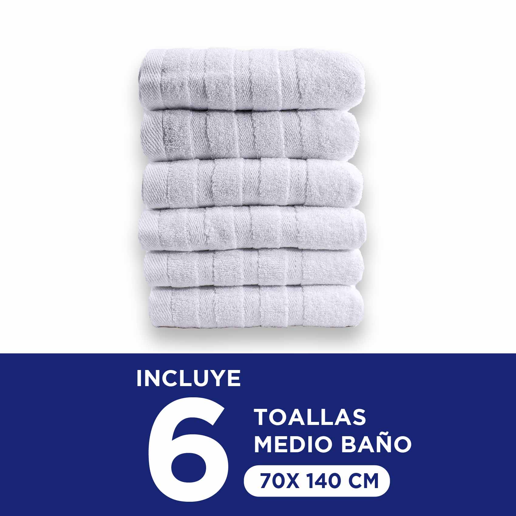 Foto 2 | Toalla de Medio Baño 6 Piezas 100% Algodón 70 x 140 Blancas