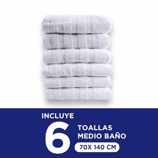 Foto 2 | Toalla de Medio Baño 6 Piezas 100% Algodón 70 x 140 Blancas