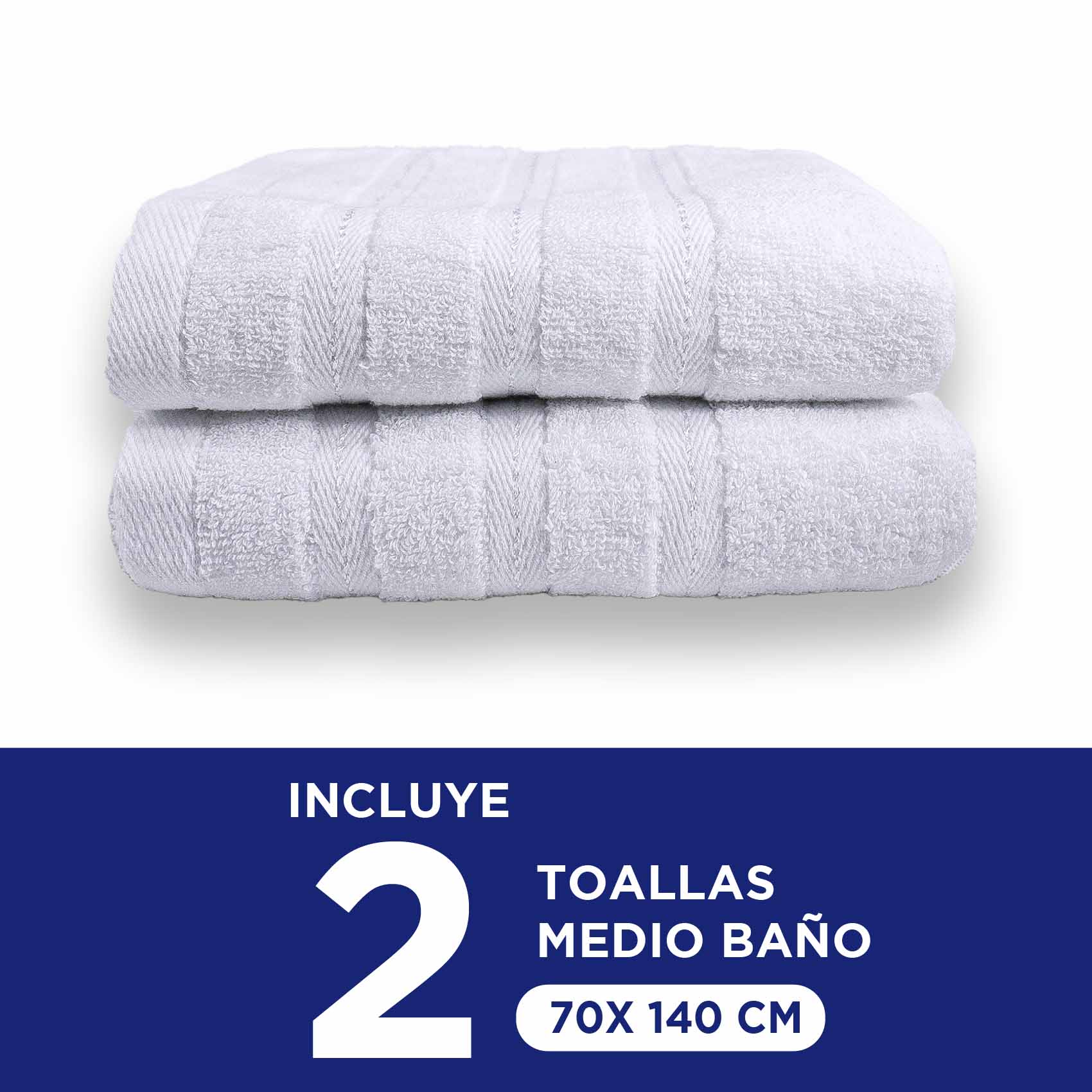 Foto 2 | Toalla Medio Baño 2 Piezas 100% Algodón 70 x 140 Blancas