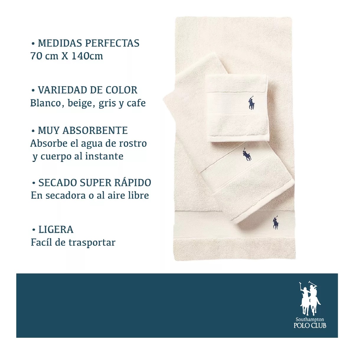 Foto 5 pulgar | Toalla de Baño Polo Club Beige 140 x 70 cm