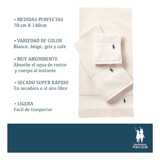 Foto 4 | Toalla de Baño Polo Club Beige 140 x 70 cm