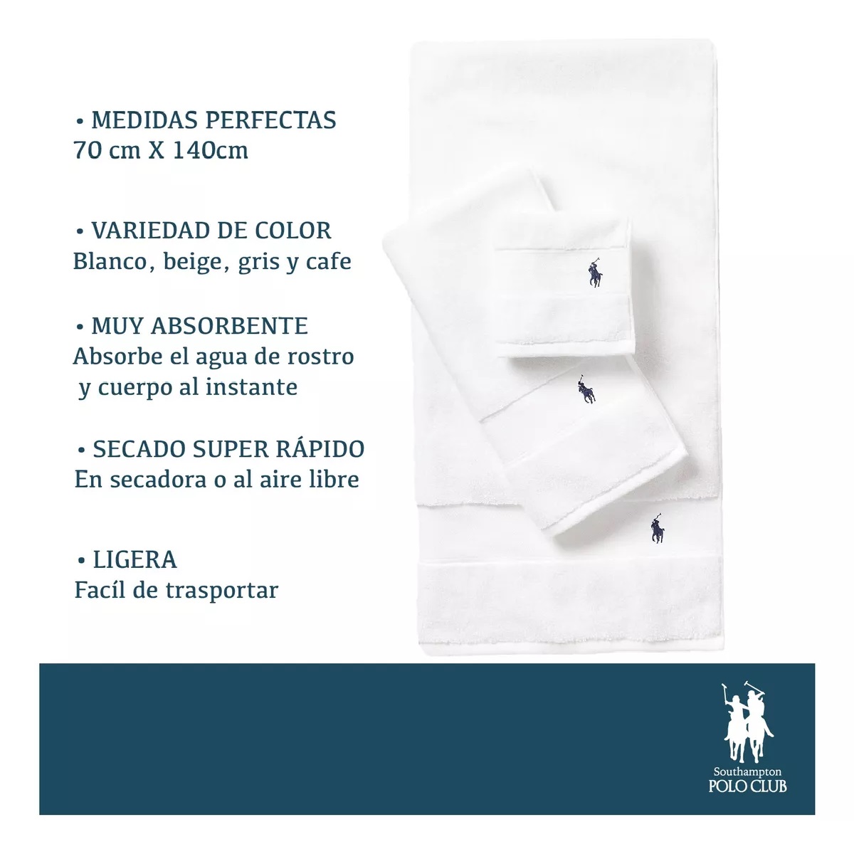 Foto 5 pulgar | Toalla de Baño Polo Club Blanca 140 x 70 cm
