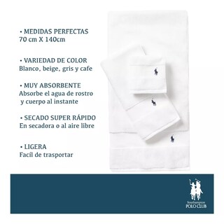 Foto 4 | Toalla de Baño Polo Club Blanca 140 x 70 cm