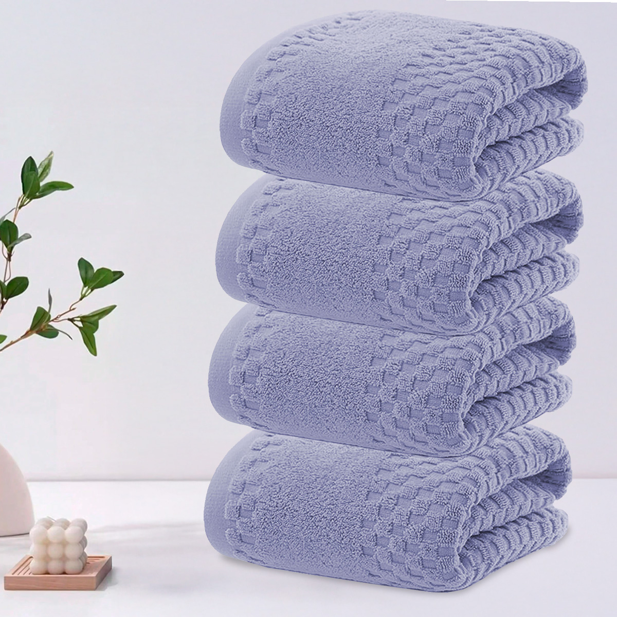 Toalla De Baño Grande Completo 100% Algodón Suave Pack 4 Piezas Azul