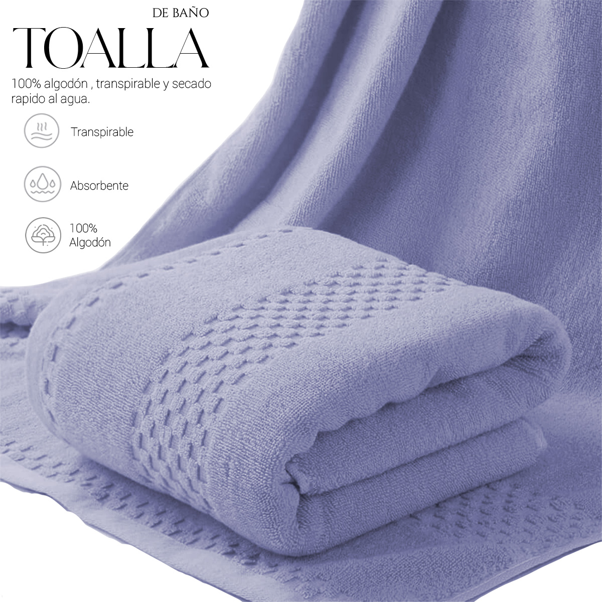 Foto 3 pulgar | Toalla De Baño Grande Completo 100% Algodón Suave Pack 4 Piezas Azul