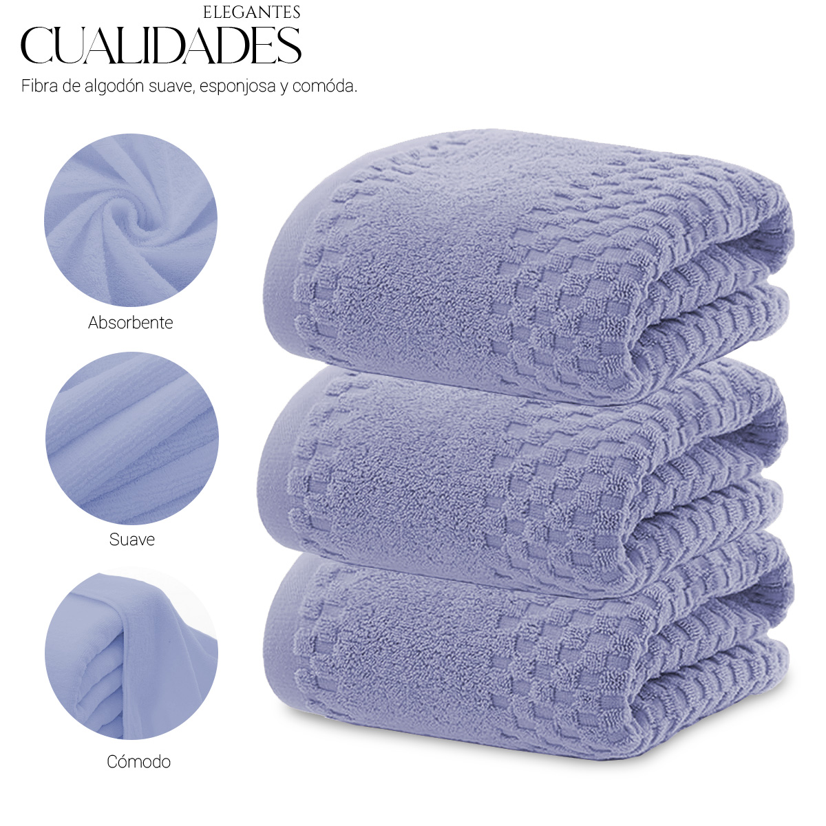 Foto 4 pulgar | Toalla De Baño Grande Completo 100% Algodón Suave Pack 4 Piezas Azul
