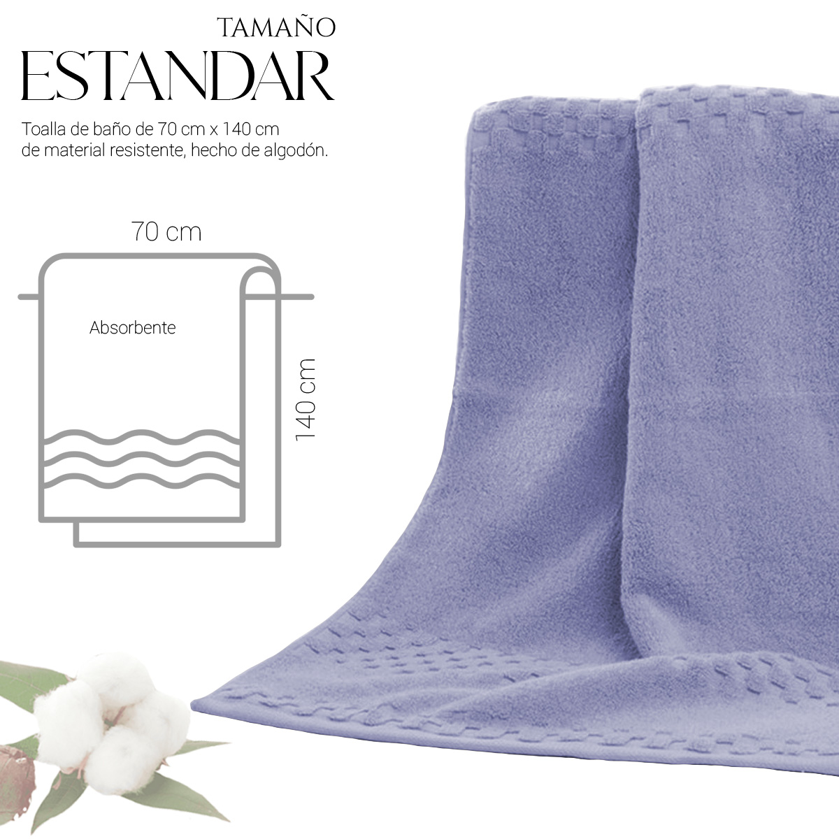 Foto 5 pulgar | Toalla De Baño Grande Completo 100% Algodón Suave Pack 4 Piezas Azul