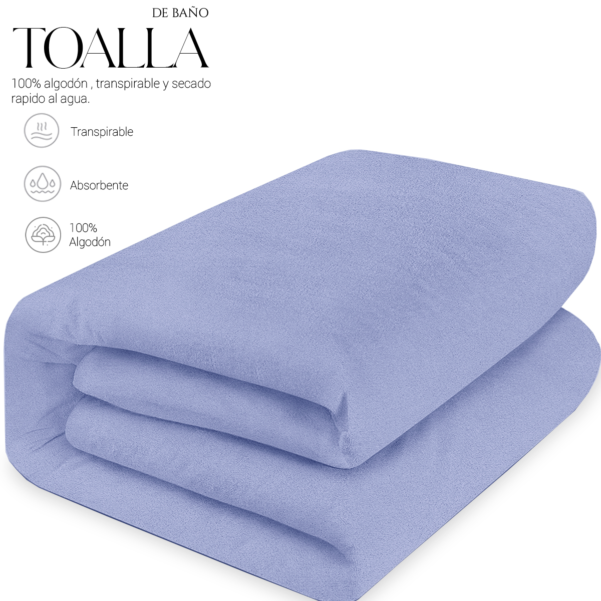 Foto 3 pulgar | Toalla De Baño Grande Completo 100% Algodón Suave Color Pack 2 Piezas Azul