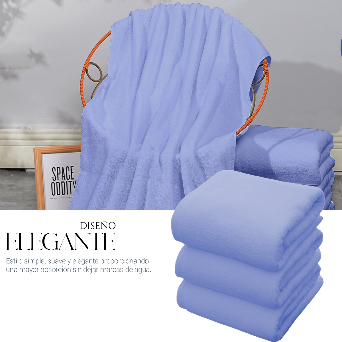 Foto 4 pulgar | Toalla De Baño Grande Completo 100% Algodón Suave Color Pack 2 Piezas Azul