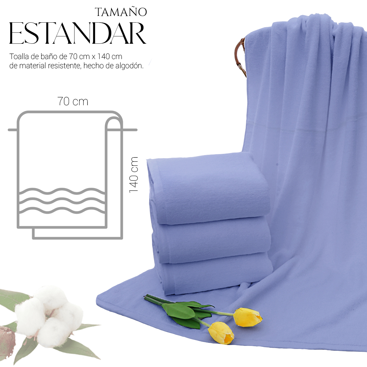 Foto 5 pulgar | Toalla De Baño Grande Completo 100% Algodón Suave Color Pack 2 Piezas Azul