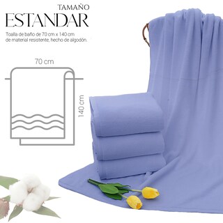 Foto 4 | Toalla De Baño Grande Completo 100% Algodón Suave Color Pack 2 Piezas Azul