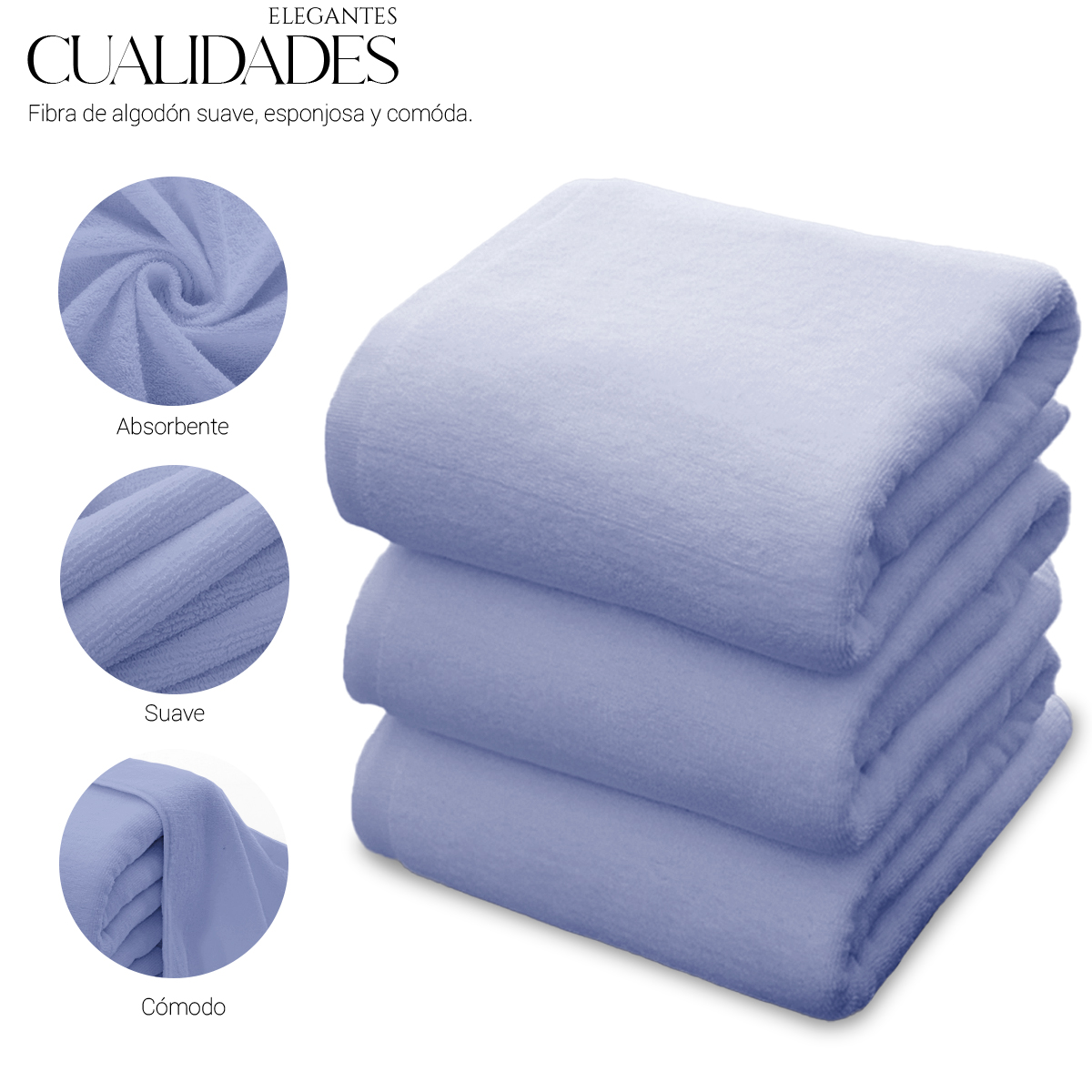 Foto 6 pulgar | Toalla De Baño Grande Completo 100% Algodón Suave Color Pack 2 Piezas Azul