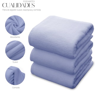 Foto 5 | Toalla De Baño Grande Completo 100% Algodón Suave Color Pack 2 Piezas Azul